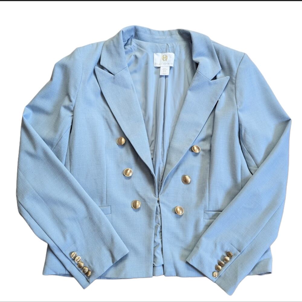 House of Harlow Light Blue Double Breasted Gold Button Blazer Suit Jacket